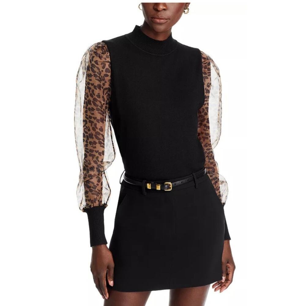 Sioni Mock Neck Puff Sleeve Sweater Size Large